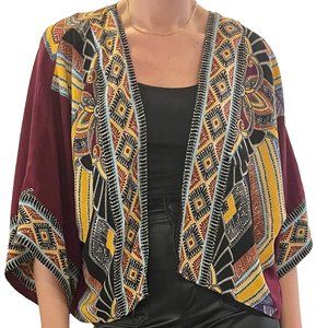 GREYLIN Maroon Yellow Colorful Short Kimono Loose Jacket